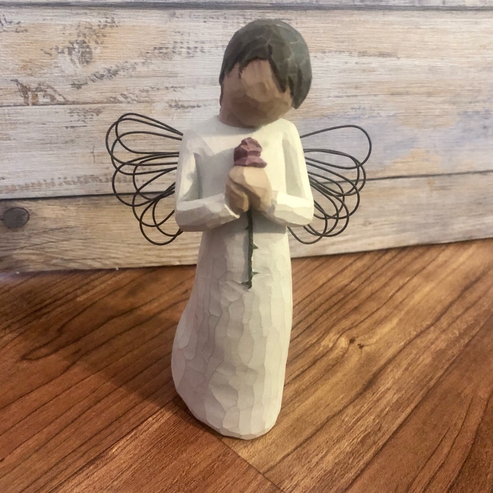 Willow Tree Collectible Art Figurine Gift Loving Angel with Wings holding Rose